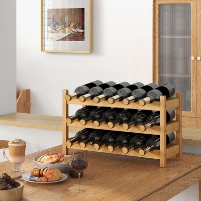 Natural Bamboo 3-Tier 18-Bottle Wine Rack Shelf