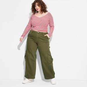 Women's Mid-Rise Wide Leg Cargo Baggy Jeans - Wild Fable™ - 1 of 3