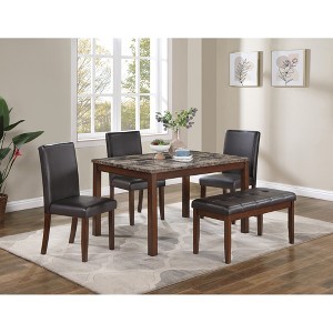 5-Piece Dining Set with Rectangular Table, 3 Upholstered Chairs and Bench - 1 of 4