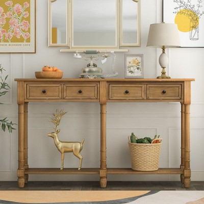 CENGHU Rustic Entryway Sofa Table, Console Table with Two Storage Drawers and Bottom Shelf, for Living Room, Entryway, Old Pine