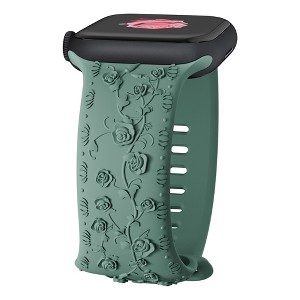 HTUTWOO Rose Engraved Apple Watch Band, Floral Sport Silicone Strap 38/40/41/42/44/45/46/49 mm for iWatch Series 11 10 9 8 7 6 5 4 3 2 1 SE Ultra - 1 of 4