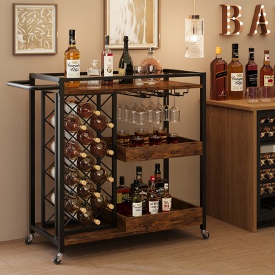 Bar Cart 3 Tier Bar Carts For The Home Home Bar Serving Carts Rolling Bar Cart With Wheels drink Cart With Wine Rack Wine Glass Holder Up To 24 Target