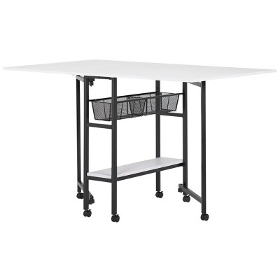 Black and White Metal Folding Craft Table with Storage