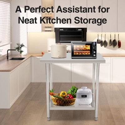 Work Table, Stainless Steel 31''*24'' - Durable for Kitchen & Garage Use with Adjustable Undershelf