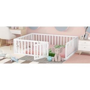 Grungis Full Size Floor Bed for Kids,Modern Wood Toddler Bed with Heightened Safety Guardrails and Door,Montessori Bed for Bedroom - 1 of 4