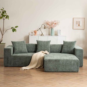 Modular L-Shaped Cloud Sofa, Deep Seat Sectional Sofa with Lounge amd Ottoman, Soft Cushion Sofa with Sping and Corduroy Cover-Coolbibila - 1 of 4