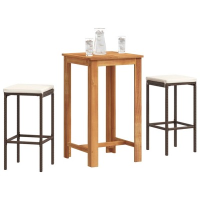 vidaXL Garden Bar Set 3-Piece Bar Counter Bar Table Bar Stool, Bar Set for Garden Patio Garden Counter Garden Furniture Brown Solid Wood Acacia