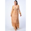 Slickblue Women's Ruffle Maxi Dress with V Neck, Self Belt & Cut-Out Sides, Yellow/Terracotta, Size S-L - 3 of 4
