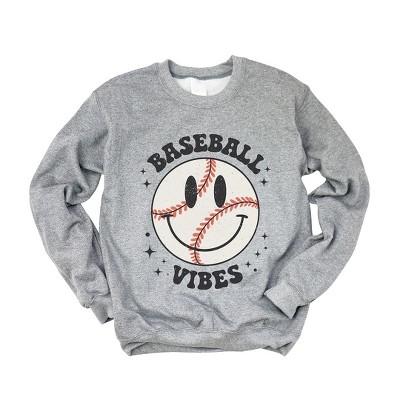 Simply Sage Market Women's Graphic Sweatshirt Baseball Vibes Smiley Face