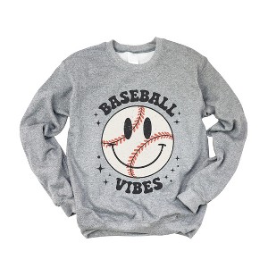 Simply Sage Market Women's Graphic Sweatshirt Baseball Vibes Smiley Face - 1 of 4