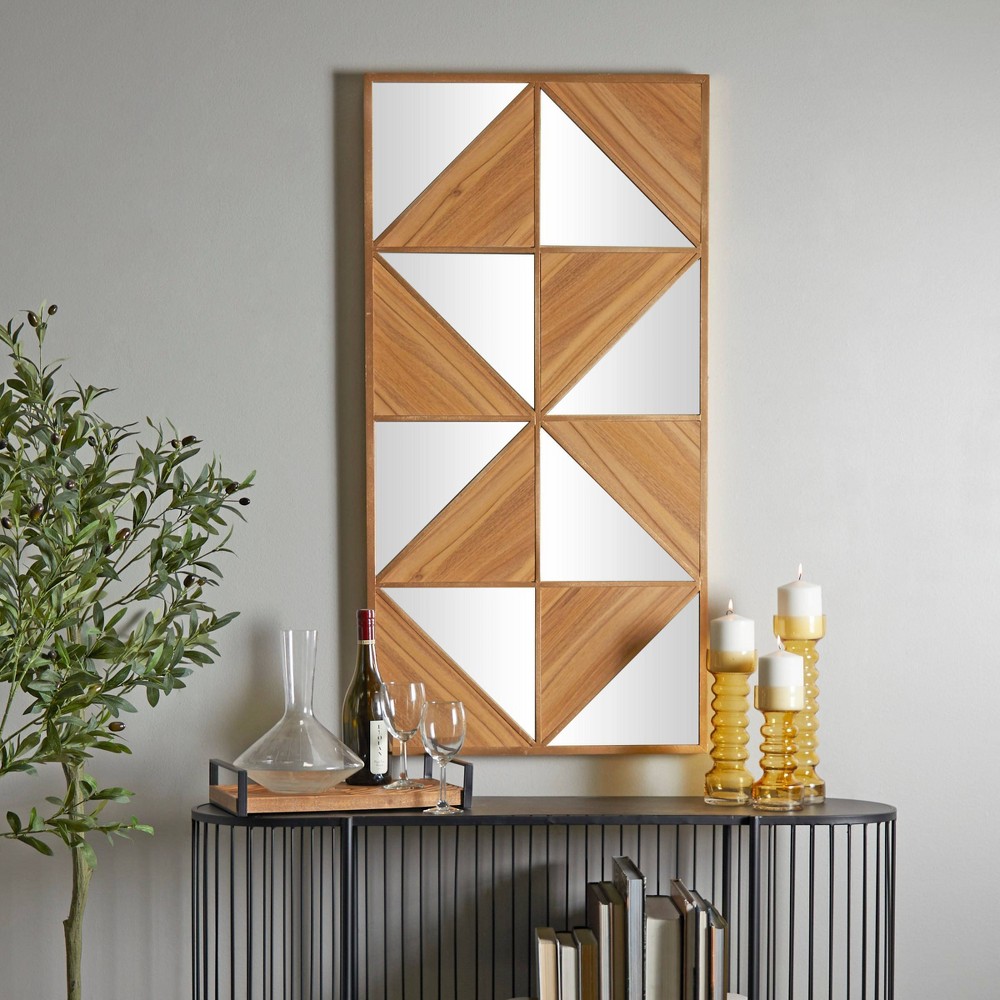 Photos - Wallpaper 47" x 24" Wood Geometric Triangle Mirrored Wall Decor Light Brown - Novogr