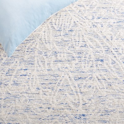 Blue and Ivory 6' Square Hand Tufted Wool Rug