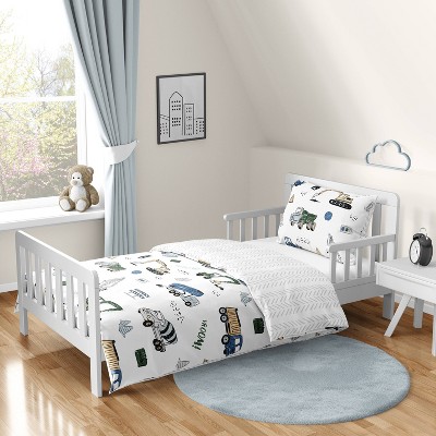 Blue and White Microfiber Toddler Bedding Set