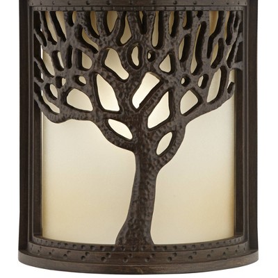 Craftsman Bronze Tree Motif 16" Outdoor Wall Lantern with Amber Glass