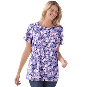 Woman Within Plus Size Perfect Printed Short-Sleeve Crewneck Tee - 1 of 4