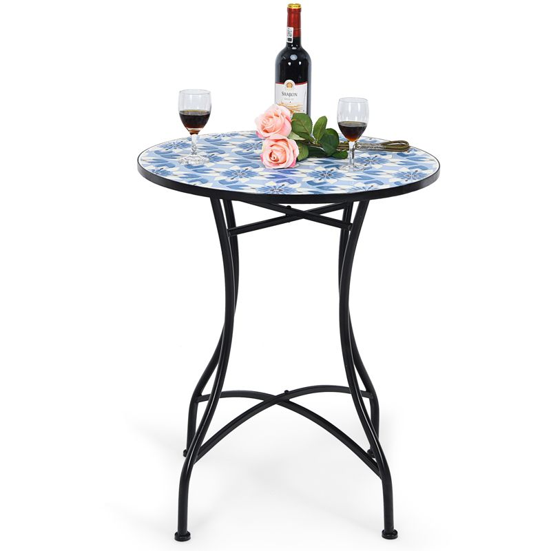 Tangkula 28.5" Patio Mosaic Round Bistro Metal Table with Heavy-Duty Steel Frame&Ceramic Tile Tabletop for Outdoor Garden Deck Backyard, 2 of 8