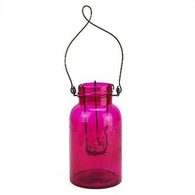 Ganz 7.5" Fancy Fair Decorative Fuchsia Purple Glass Mason Jar Tealight Holder