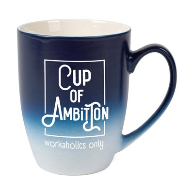 Elanze Designs Cup Of Ambition Workaholic Only Two Toned Ombre Matte Navy Blue and White 12 ounce Ceramic Stoneware Coffee Cup Mug