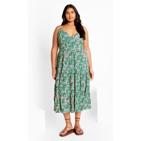 Women s Plus Size Ditsy Daisy Dress Green City Chic Target