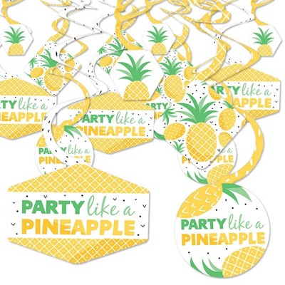 Big Dot of Happiness Tropical Pineapple - Summer Party Hanging Decor - Party Decoration Swirls - Set of 40