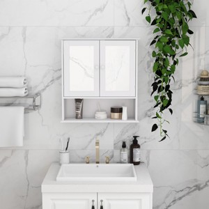 Vynxaria Double Mirror Door Bathroom Wall Cabinet: Elegant Storage Solution for Organizing Essentials and Enhancing Style - 1 of 4