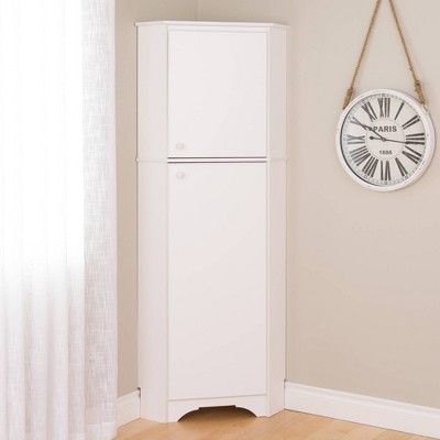Elite Tall White Freestanding Corner Storage Cabinet with Adjustable Shelving