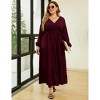 Plus Size Women's V Neck Long Sleeve Maxi Dress Floor Length Elegant Casual - 4 of 4