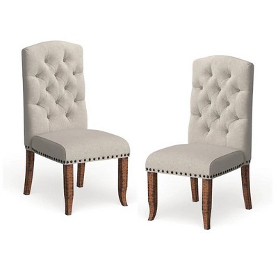 2pk Shelia Nailhead Trim Upholstered Side Chairs Rustic Pine/Ivory - HOMES: Inside + Out