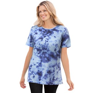 Woman Within Women's Plus Size Waffle Thermal Satin Trim Tee - 1 of 4