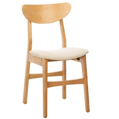 Transitional Retro High-Back Side Chair in Natural Wood & White Cushion