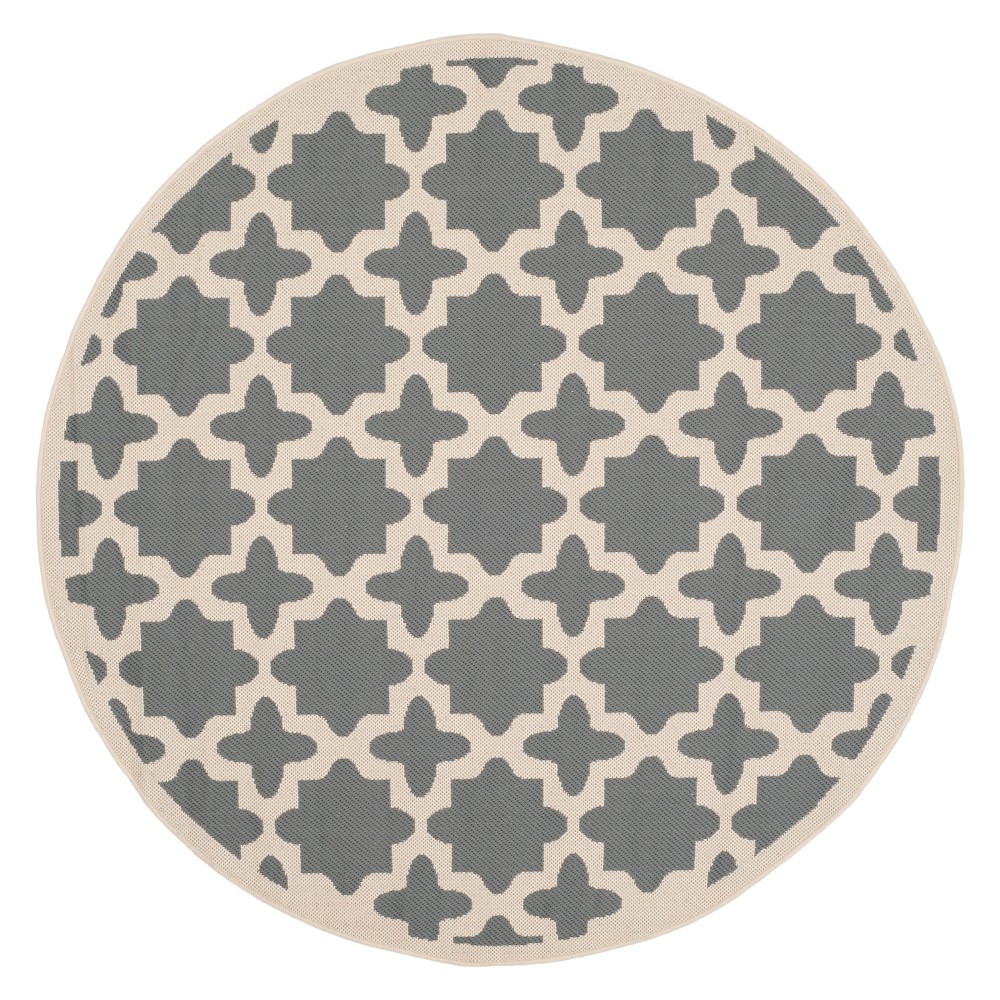 5'3in Round Natalie Outdoor Patio Rug Anthracite/Beige - Safavieh