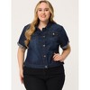 Agnes Orinda Women's Plus Size Denim Button Front Crop Short Sleeve Trucker Jean Jackets - 2 of 4