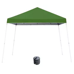 Z Shade 10x10 Foot Angled Leg Instant Shade Canopy Tent Portable Shelter, Green & Durable Plastic 5 Pound Canopy Tent Leg Weight Plates, Set of 4