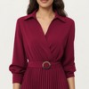 Anna-Kaci Women’s Long Sleeve Dress with Pleated Skirt Structured Wrap Front Collar Detail and Belted Waist for a Smooth Shape - 4 of 4