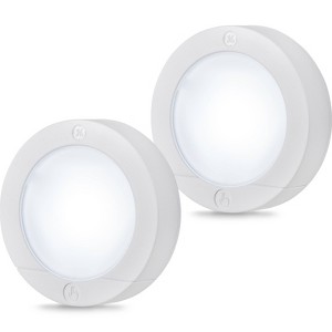 GE 2pk LED Battery Operated Puck Lights: Touch Tap Closet Light, 20 Lumens, Push Button, AAA Battery, White - 1 of 4