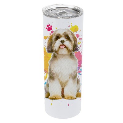 100 North 20 Ounce Stainless Steel On the Go Travel Tumbler With Push Top Lid, Shih Tzu Dog Paint Splatter