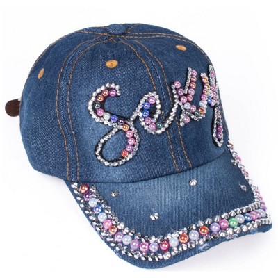Women's Casual 100% Cotton Denim Baseball Bling Studs Cap