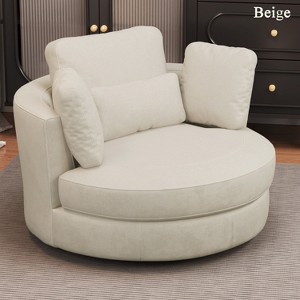 Hrinhom 50.2"W Accent Barrel Chair,360°  Swivel Club Chair with Metal Base-Beige-Chenille - 1 of 4