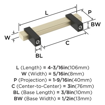 Golden Champagne and Matte Black Aluminum Bar Pull with Mounting Hardware