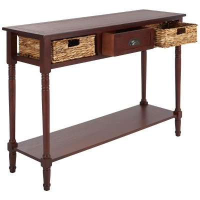 Christa Cherry Pine Console Table with Rattan Storage