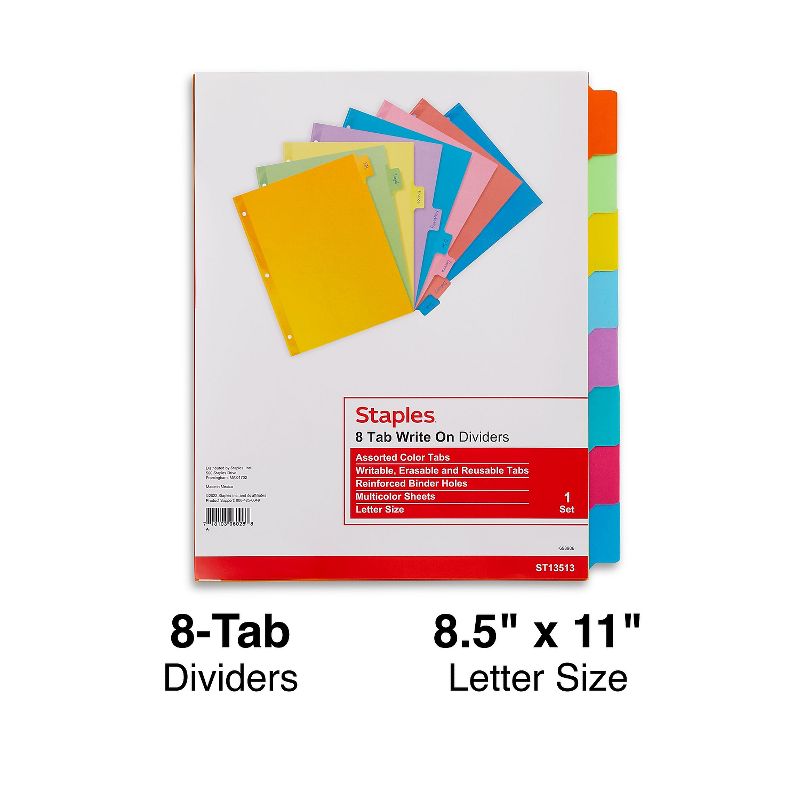 Staples Large Tabs Blank Paper Dividers 8-Tab Multicolor (13513/23181) 486276, 1 of 6