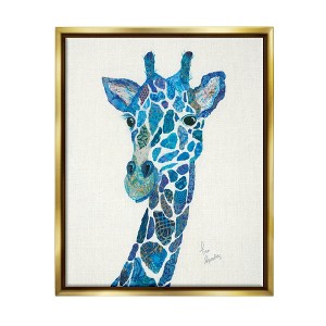 Stupell Industries Blue Giraffe Animal Painting Framed Floater Canvas Wall Art - 1 of 4