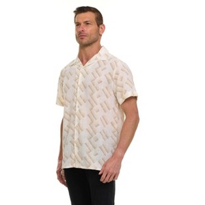 Super Triple Goose Men’s Short Sleeve Linen-Look Resort Shirt – Lightweight Button-Down Camp Shirt with Tropical Prints - 1 of 4