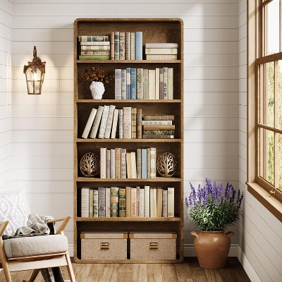 Lantine 71" Tall Bookcase, 6-Tier Wood Bookshelf, Large Open Display Shelf, Freestanding Storage Cabinet for Living Room, Home Office, Library