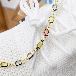 RMZ GOLD NYC 18K GOLD FILLED HIGH POLISH FINSH GOLD AND MULTI COLOR LIGHT COLOR CRYSTAL BAGUETTE ANKLET - 1 of 4