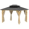 10 x 12 Ft Wood Gazebo with Nettings and Curtains for Backyard, Patio - 3 of 4