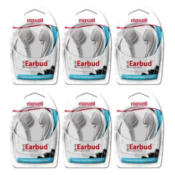 Maxell Budget Stereo Earbuds, White, Pack of 6