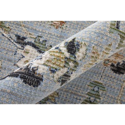 Rectangular Blue Floral Viscose Area Rug with Cotton Backing