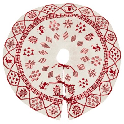56'' Red and White Festive Knit Christmas Tree Skirt