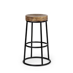 HomeRoots 26" Natural and Black Solid Wood and Iron Backless Counter Height Bar Chair - 1 of 4